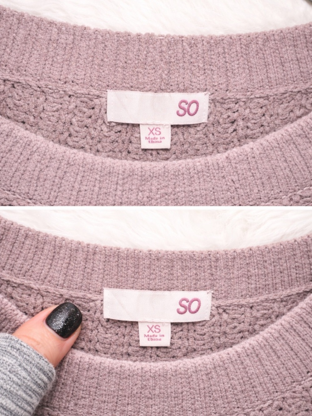 SO Kohl’s Mauve Knit Sweater XS Cozy Cottagecore Fall Boho Waist Length Pullover - Picture 2 of 3